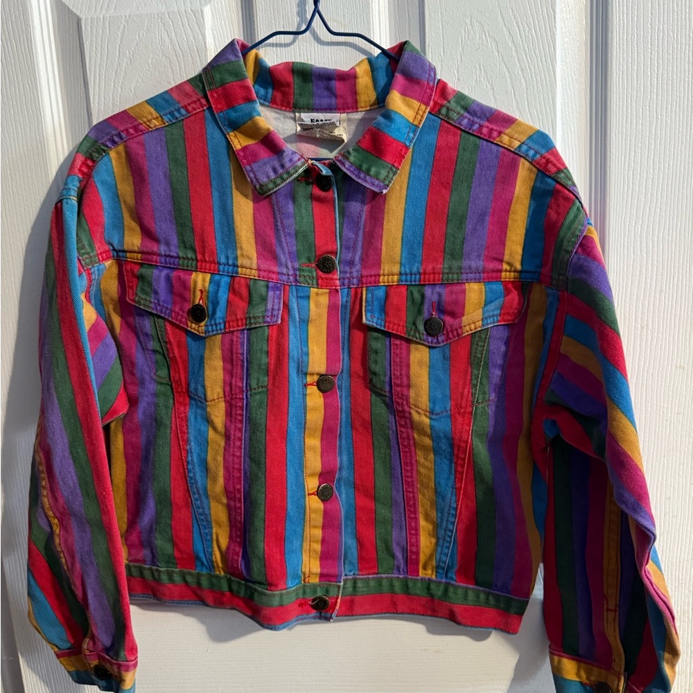 Vintage Colorful Striped Women's Jean Jacket by game wear